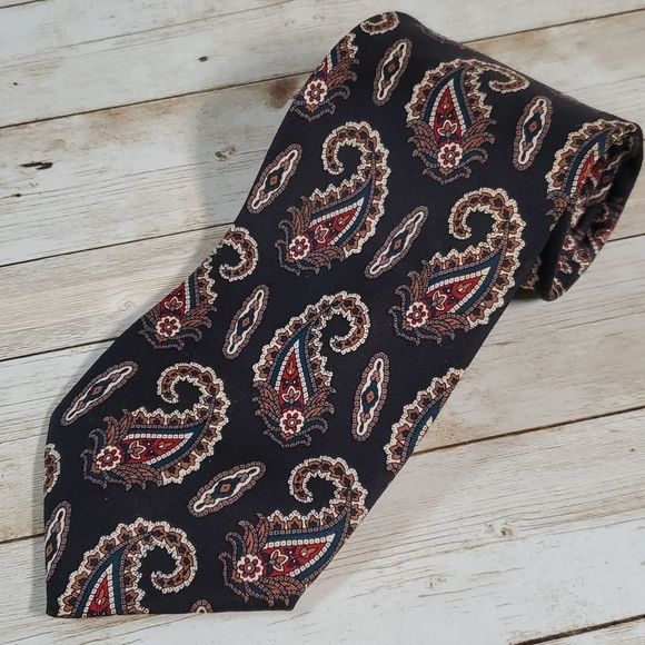Pierre Balmain Mens Vintage Neck Tie Black Paisley Silk Extra Long Made In Italy - Picture 1 of 5